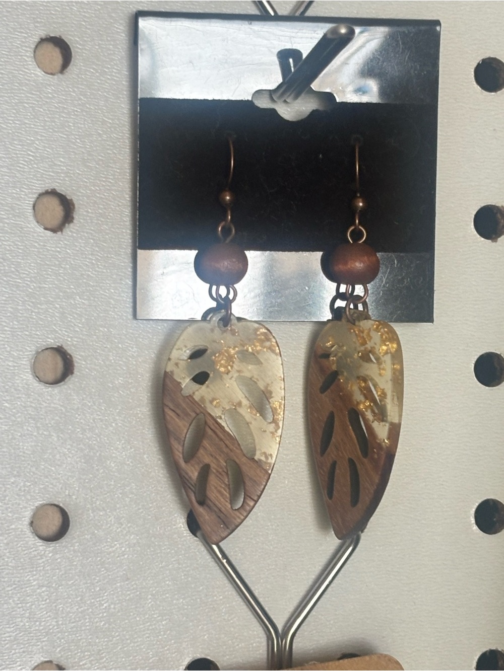 Brown and Gold Leaf Teardrop Earrings